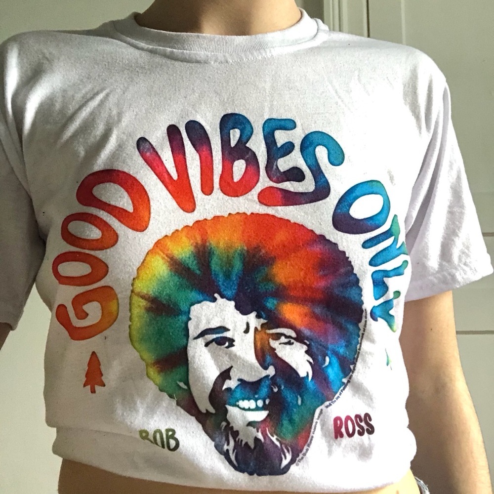 “Good Vibes Only” Psychedelic Bob Ross Tee